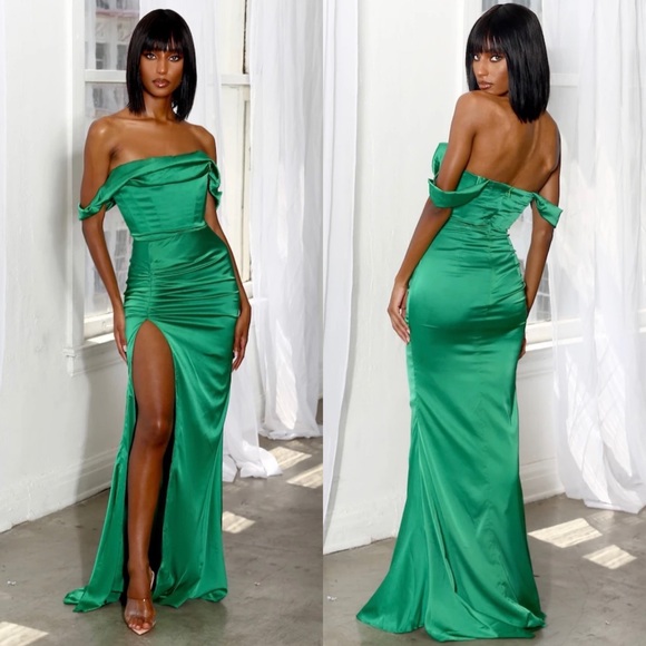 moda glam boutique Dresses & Skirts - Moda glam boutique Natalia Off-the-Shoulder Gown - Green